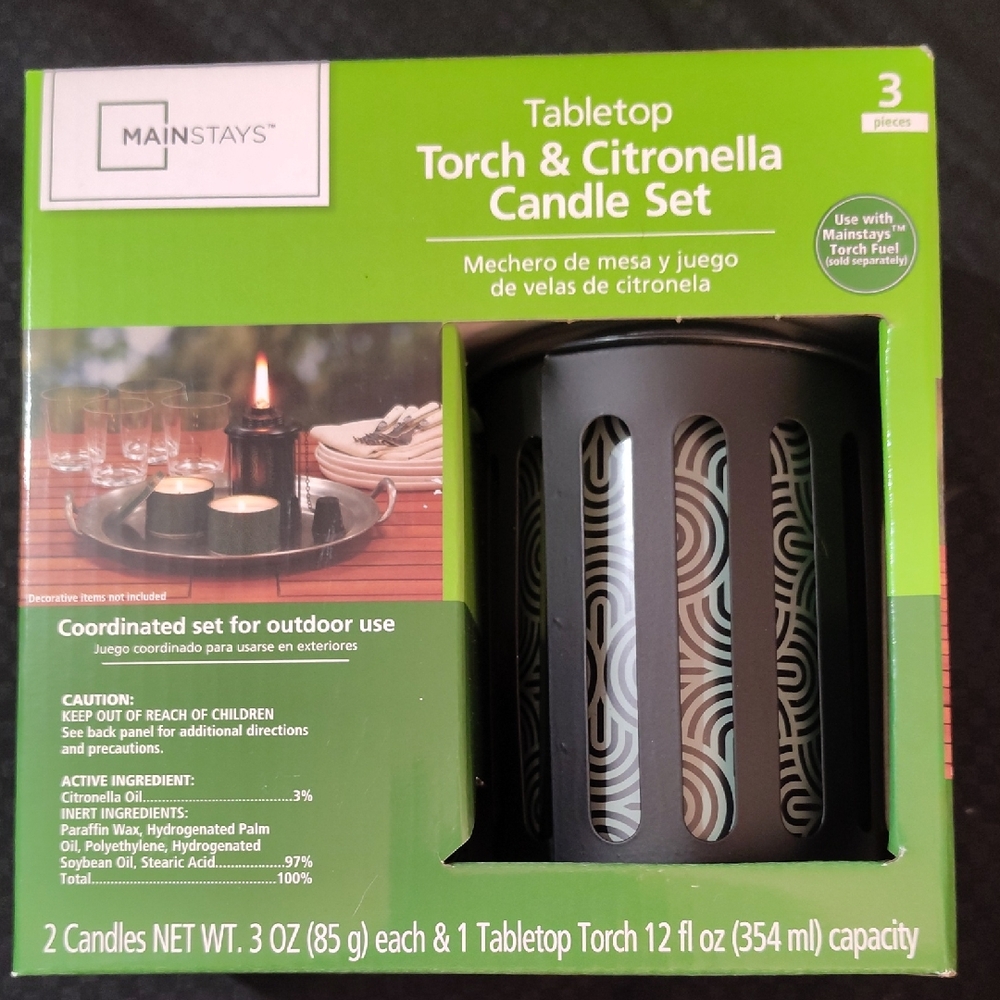 Mainstays Black Tabletop Torch & Citronella Candle Set